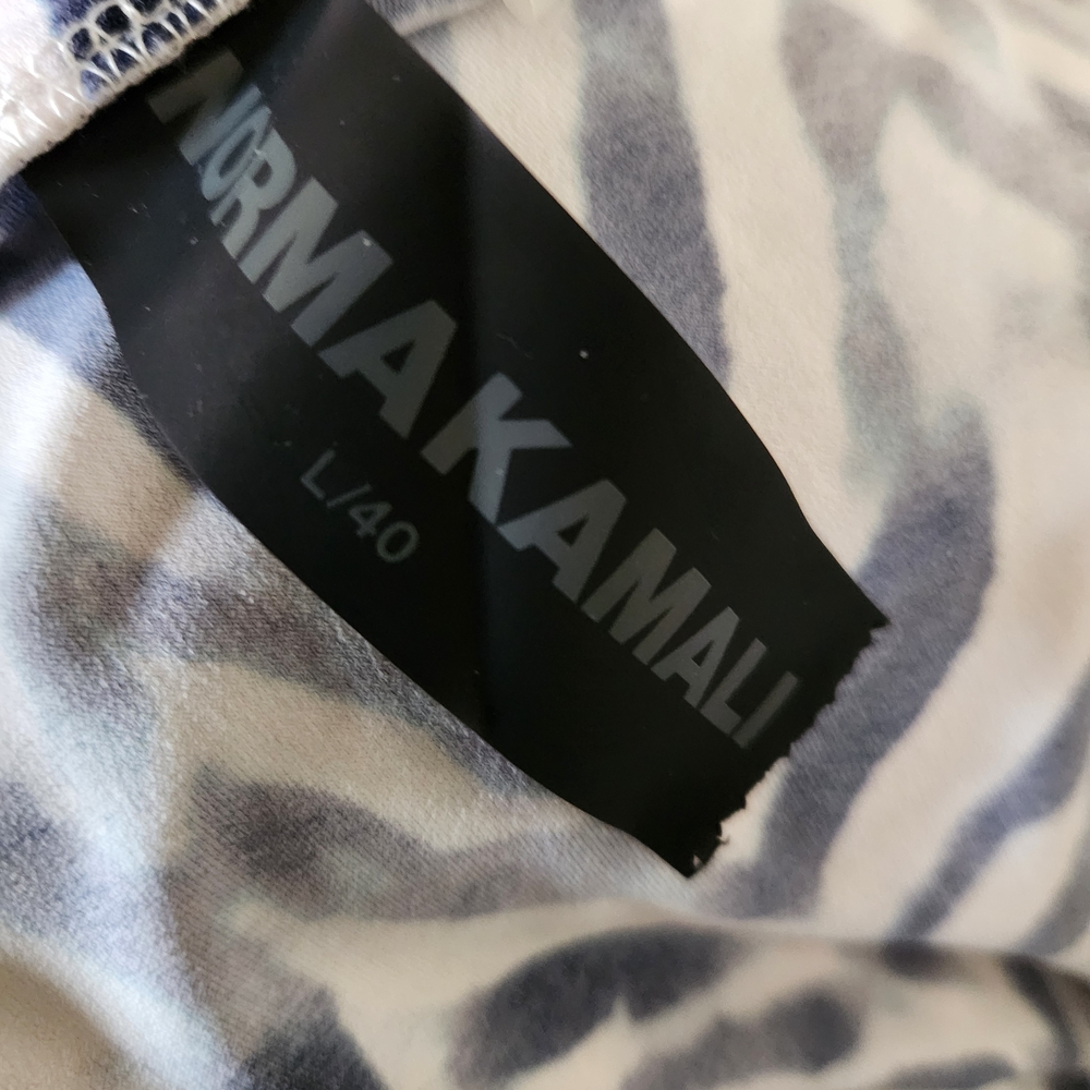 Norma Kamali Gray White Abstract Zebra Print Off Shoulder Bodysuit